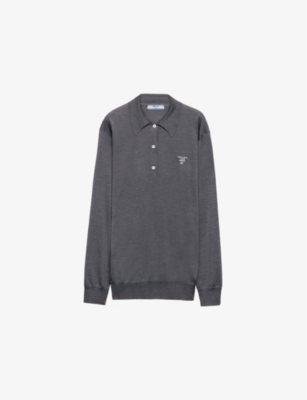 Shop Prada Logo-embroidered Relaxed-fit Silk Polo Shirt In Grey