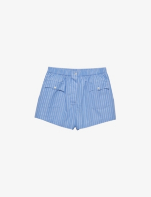 Shop Prada Womens Light Blue Stripe-print Elasticated-waist Cotton-poplin Shorts
