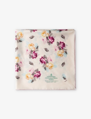 Shop Prada Womens Neutral Floral-print Branded Silk-twill Scarf