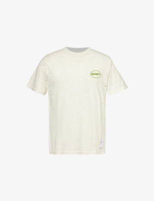 Shop Satisfy Mens Off White Mothtech™ Distressed Organic Cotton-jersey T-shirt