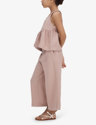 Shop Reiss Dani Wide-leg High-rise Linen Trousers 4-13 Y In Pink