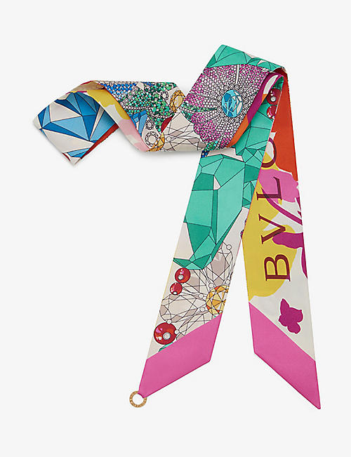 BVLGARI: Gems Bouquet graphic-print silk-twill scarf