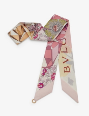 Shop Bvlgari Gems Bouquet Graphic-print Silk-twill Scarf In Pink Light