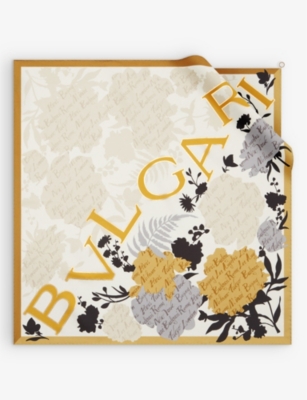 Shop Bvlgari Logo Bouquet Graphic-print Silk-twill Scarf In Beige Medium
