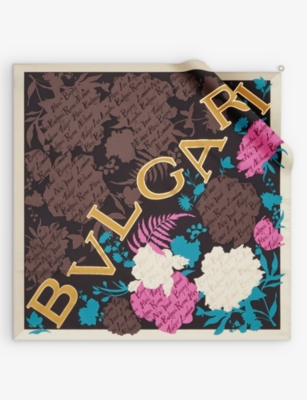Shop Bvlgari Logo Bouquet Graphic-print Silk-twill Scarf In Black