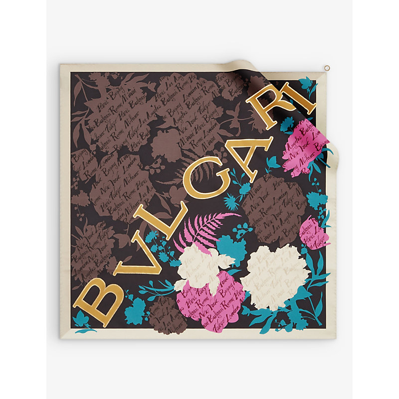 Bvlgari Womens Black Logo Bouquet Graphic-print Silk-twill Scarf