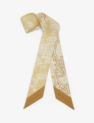 Shop Bvlgari Logo Bouquet Graphic-print Silk-twill Scarf In Gold