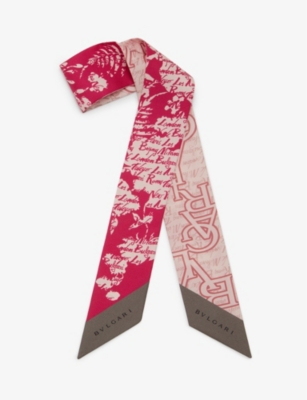 Shop Bvlgari Logo Bouquet Graphic-print Silk-twill Scarf In Pink Light