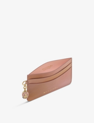 Shop Bvlgari Serpenti Forever Leather Card Holder In Pink Medium