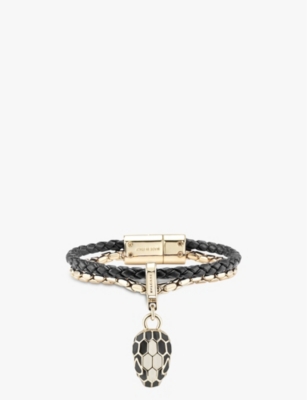 Bvlgari Serpenti Forever Extra-small Brass, Leather And Quartz Charm Bracelet In Black