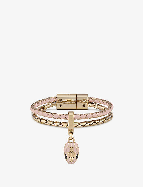 BVLGARI: Serpenti Forever extra-small brass, leather and quartz charm bracelet