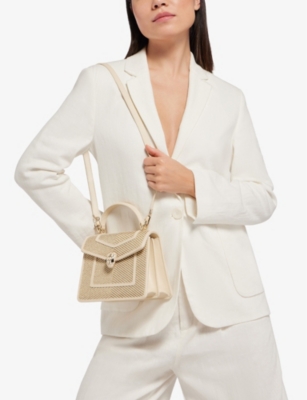 Shop Bvlgari Serpenti Cotton Shoulder Bag In Beige Light