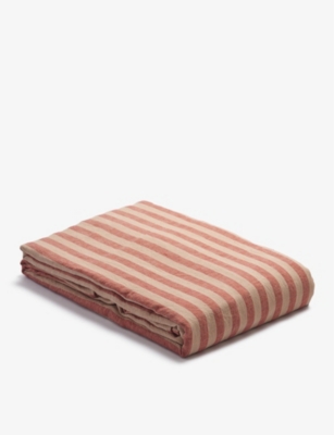 PIGLET IN BED: Stripe-pattern king linen duvet cover