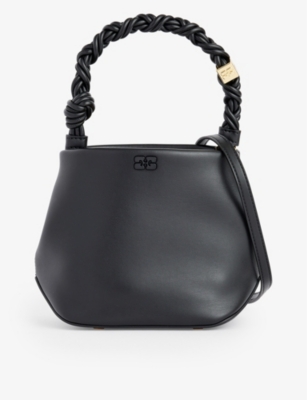 Shop Ganni Black Bou Recycled-leather Blend Top-handle Bag