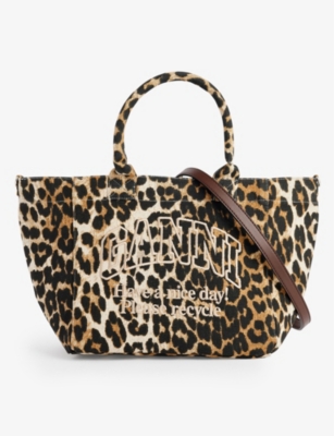 GANNI: Easy Shopper small leopard-print recycled-cotton tote bag