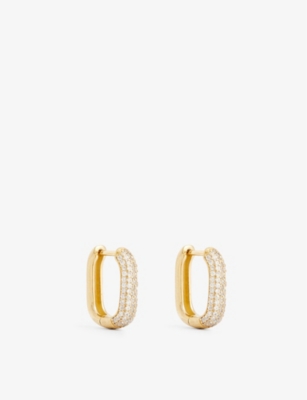 ENAMEL COPENHAGEN: Square 18ct yellow gold-plated sterling-silver and cubic zirconia hoop earrings