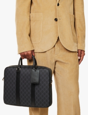 Gucci Monogram-print Coated-canvas Briefcase In Black/black/brb