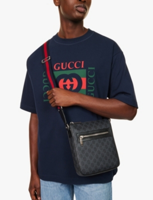 Gucci Mens Black/black/brb Monogram-print Coated-canvas Cross-body Bag In Black/black/brb