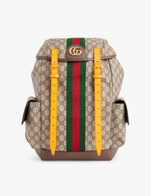 GUCCI Monogram print Web stripe coated canvas backpack Selfridges