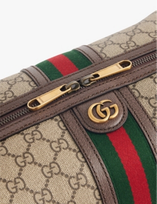 GUCCI: Monogram-print brand-plaque coated-canvas washbag