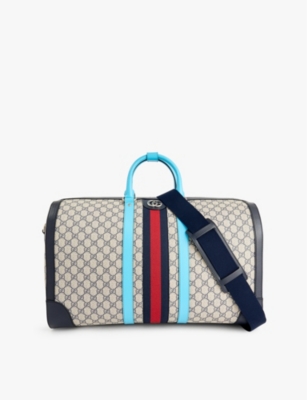 GUCCI: Monogram-print Web-stripe coated-canvas duffle bag