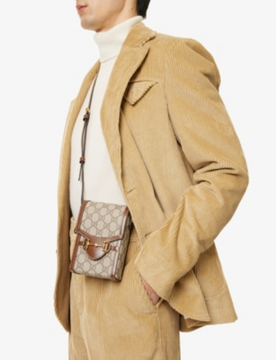 Gucci Monogram-print Horsebit-embellished Coated-canvas Cross-body Bag In B.eb/brown Sugar