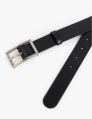 Gucci Mens Black Logo-engraved Rectangular-buckle Calf-leather Belt In Black