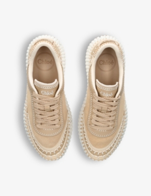 Shop Chloé Chloe Women's Beige Comb Nama Runner Contrast Hand-stich Leather Low-top Trainers