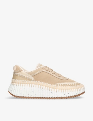 Shop Chloé Chloe Women's Beige Comb Nama Runner Contrast Hand-stich Leather Low-top Trainers