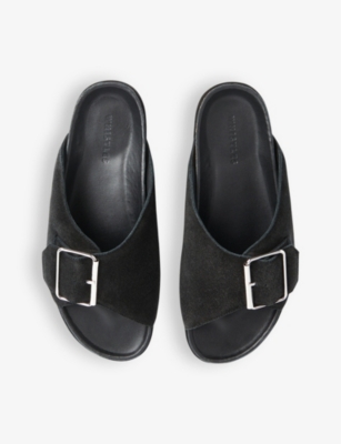 Shop Whistles Women's Black Ellery Buckle-embellished Flat Leather Slides