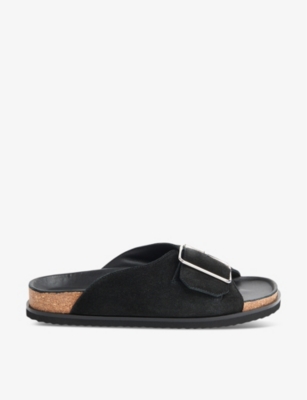 Whistles Womens Black Ellery Buckle-embellished Flat Leather Slides In Black