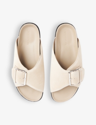 Shop Whistles Womens Cream Ellery Buckle-embellished Flat Leather Slides