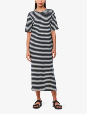 Shop Whistles Womens Stripe-print Short-sleeves Cotton Midi Dress In Multi-coloured