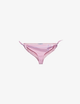 Shop Prada Checked Cotton Bikini Bottoms In Pink