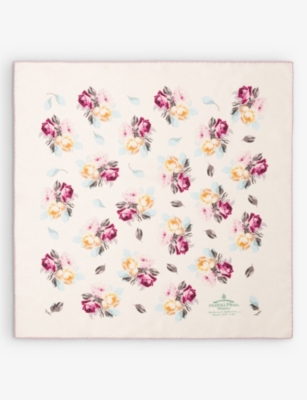 Shop Prada Womens Neutral Floral-print Branded Silk-twill Scarf