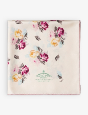 PRADA: Floral-print branded silk-twill scarf