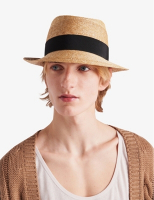 PRADA WOMENS PRADA LOGO-PLAQUE RAFFIA HAT 