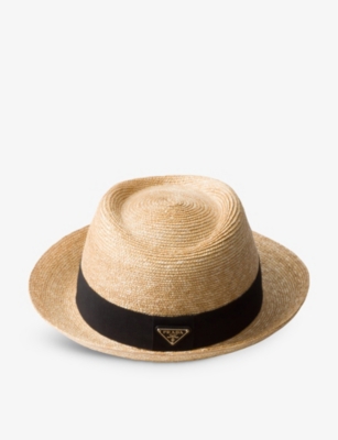 PRADA WOMENS PRADA LOGO-PLAQUE RAFFIA HAT 