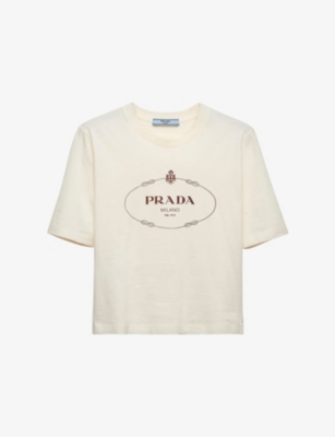 PRADA Logo print boxy fit cotton jersey T shirt Selfridges