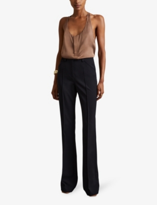 Reiss Womens Navy Hadley Flared-leg High-rise Stretch-woven Trousers In Navy