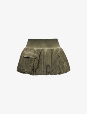 Jaded London Womens Khaki Cargo-pocket Puffball-hem Cotton Mini Skirt