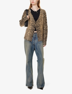 Shop Jaded London Women's Brown Leopard-print V-neck Knitted Cardigan