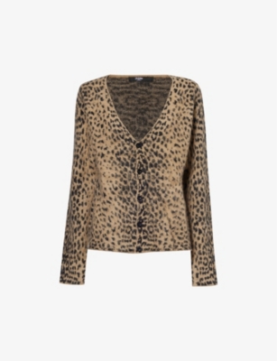 Shop Jaded London Womens Brown Leopard-print V-neck Knitted Cardigan