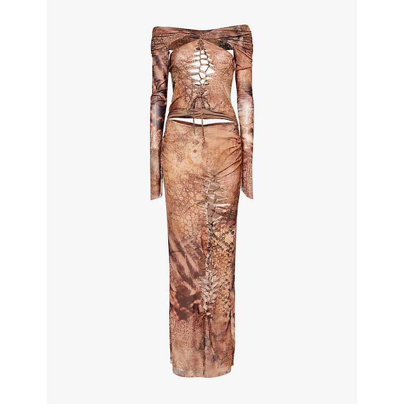 Jaded London Womens Brown Animal-print Cut-out Stretch-woven Maxi Dress