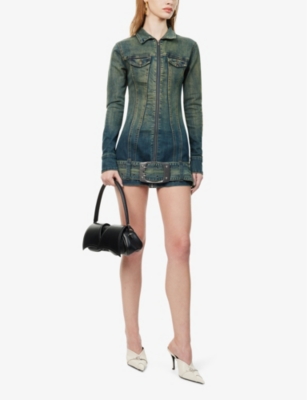 Shop Jaded London Womens Denim Slim-fit Faded-wash Stretch-denim Mini Dress
