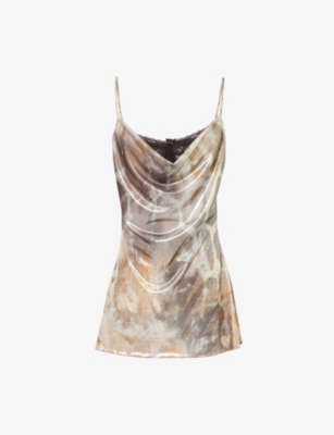 JADED LONDON: Abstract-pattern cowl-neck stretch-woven mini dress