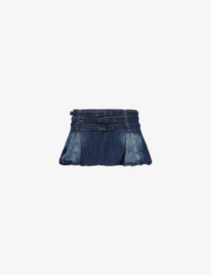 Jaded London Womens Blue Buckle-strap Low-rise Denim Mini Skirt
