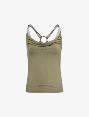 Shop Jaded London Women's Khaki Draped-neckline Slim-fit Stretch-woven Top