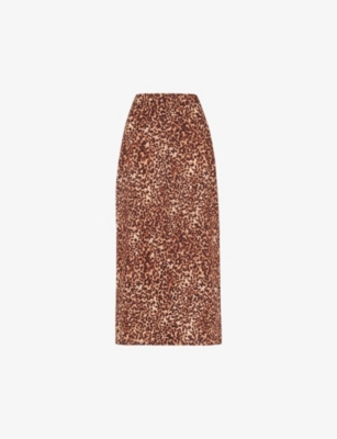 WHISTLES: Animal-print front-split linen-blend midi skirt