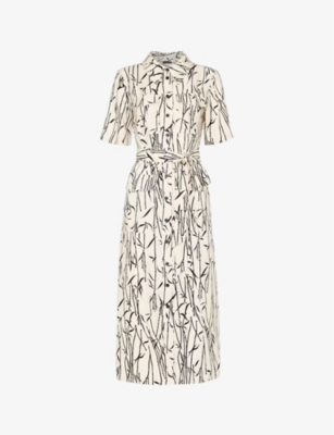 WHISTLES: Fontella bamboo-print short-sleeve woven midi dress